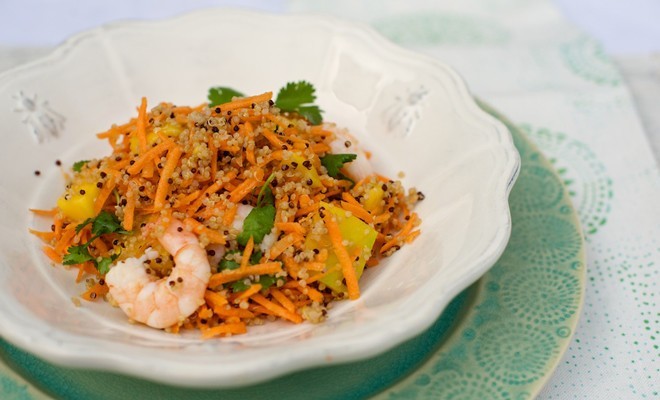 Prawn, carrot, mango and quinoa salad recipe
