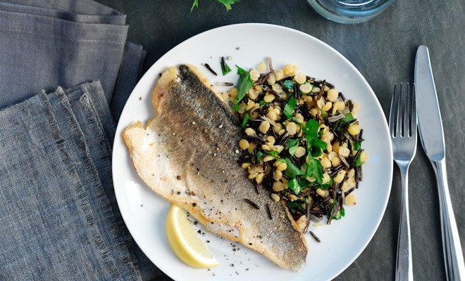 Sea bass and giant wild rice recipe