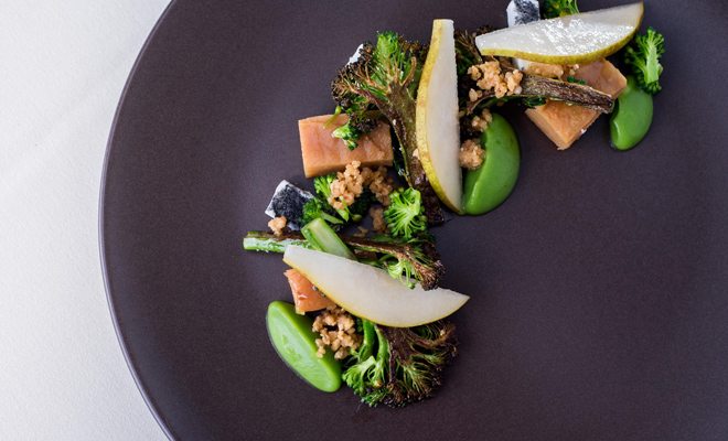 Broccoli, goat’s cheese and quince terrine