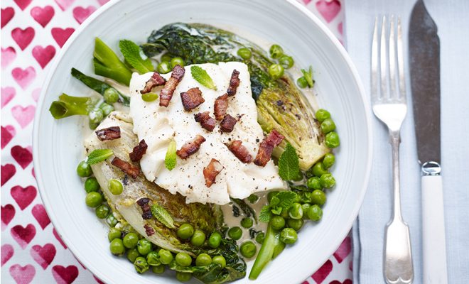 Braised lettuce and cod recipe