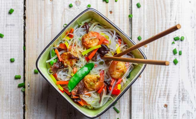 Vegetable and rice noodle stir-fry