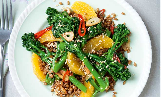 Broccoli, spelt and orange salad