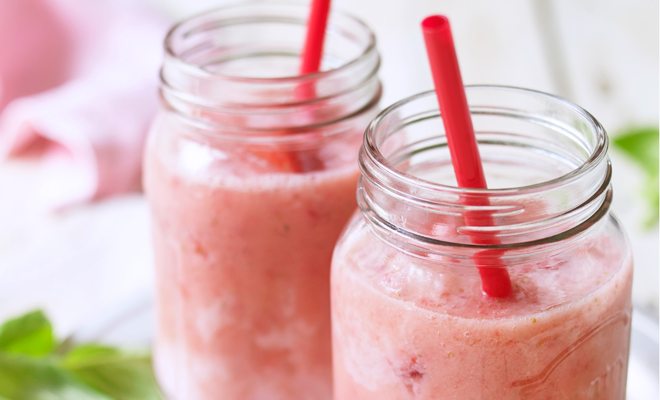 Iced strawberry and coconut smoothie