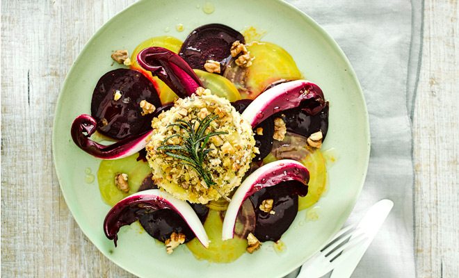 California Walnut and rosemary crusted goat’s cheese with beetroot carpaccio