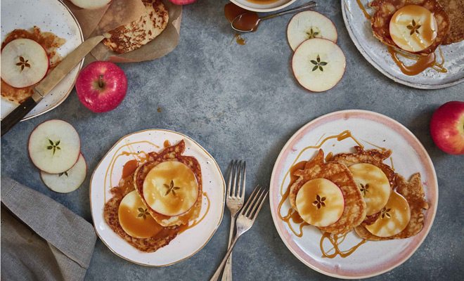 Light and fluffy Pink Lady apple pancakes