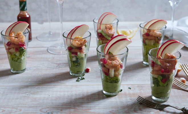 Pink Lady prawn cocktail with avocado mayonnaise