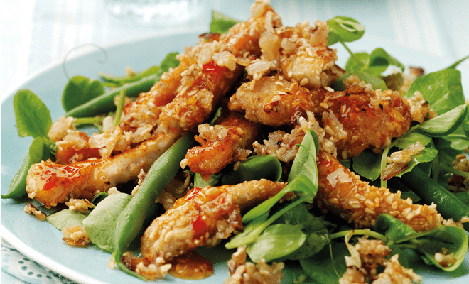 Warm sweet chilli chicken salad with onion oatmeal recipe