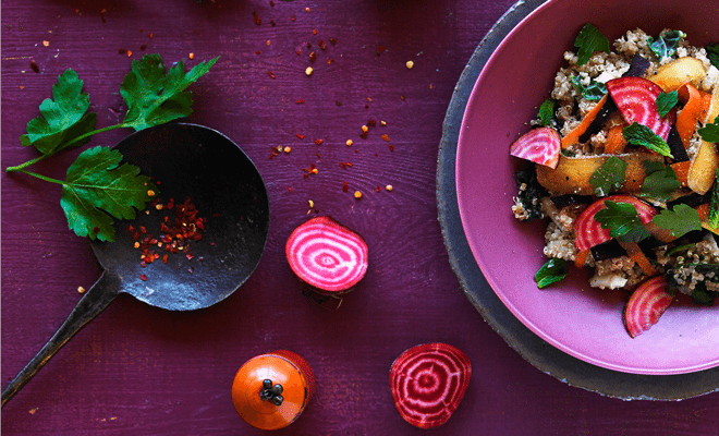 Carrot, beetroot, fennel and quinoa salad with miso