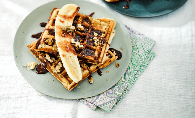 California Walnut waffles with date drizzle