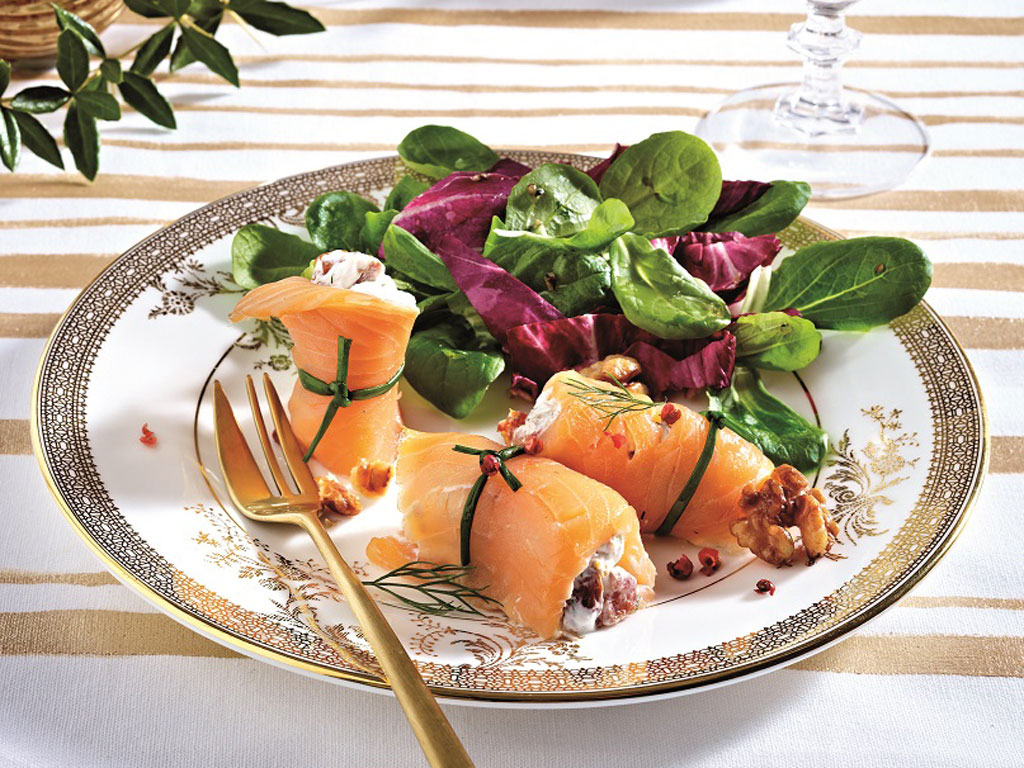 Smoked Salmon, Sundried Tomato, and Walnut Rolls